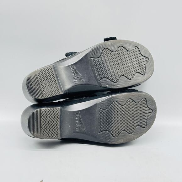 Dansko Sandals Womens 5 Black Leather Sophie Speckled Wedge Slide Buckle Strap - Picture 10 of 13